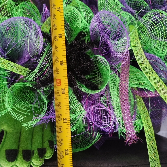 Hand Crafted Halloween Wreath with Frankenstein, Green and Purple Mesh - Picture 5 of 5